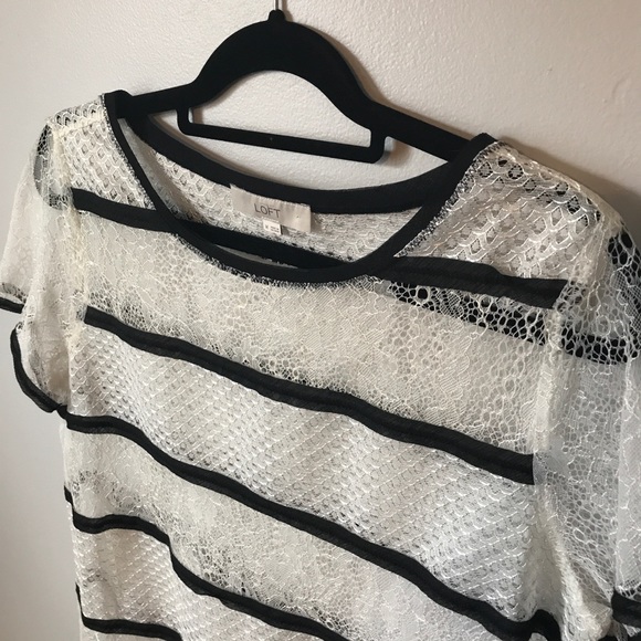 Ann Taylor Tops - Ann Taylor | Sheer Striped Lace Black White Blouse
